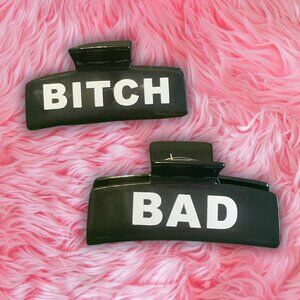 Bad B**** Acrylic Hair Claw Clip – 3.8" Rectangle Clip with Black Velvet Bag